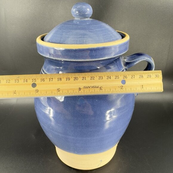 Rowe Pottery Cambridge Works Blue Glazed Jug Handle Pitcher Flower Canister Jar - Picture 4 of 16